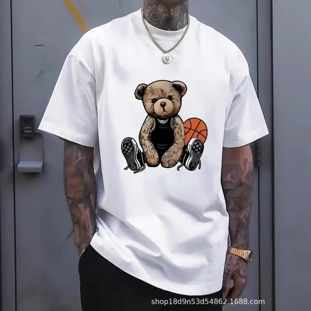 Cross-Border Ready-Made Short-Sleeved Printed T-Shirt Men's 2025 Summer European and American New Fashion Versatile Round Neck Short-Sleeved T-Shirt