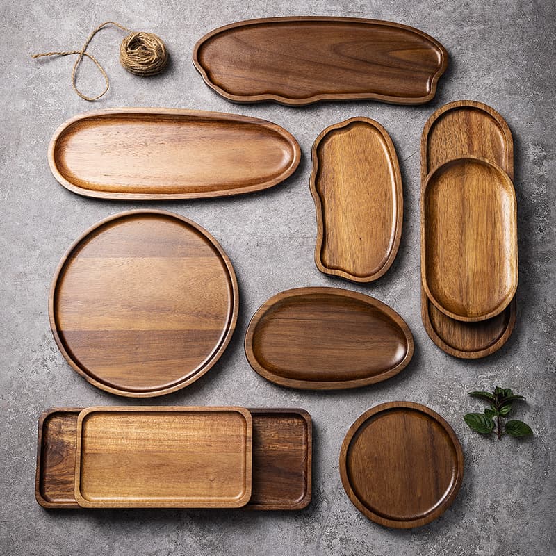 Acacia wood Japanese saucer home coffee shop tray rectangular cup holder wooden plate fruit candy cake tray