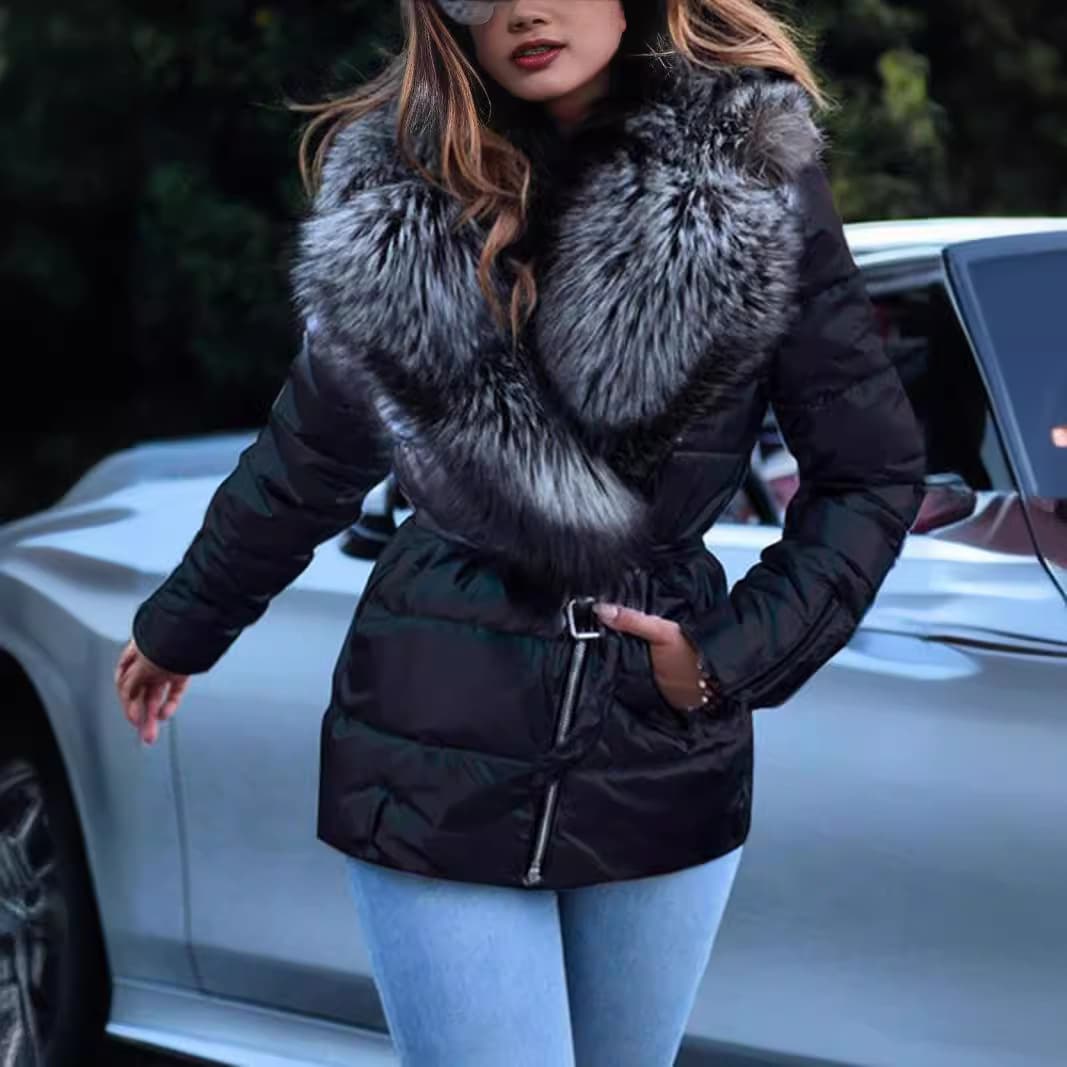European and American Plus Size Women's Down Cotton Coat Amazon Wish Shiny Large Fur Collar Short Cotton Jacket Women's Loose Fit