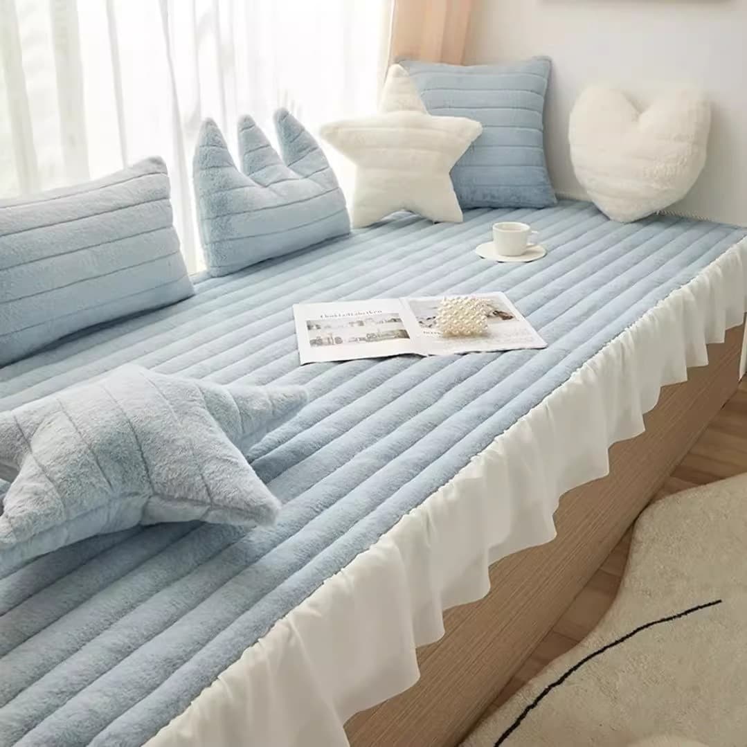 Popular Thickened Rabbit Fur Anti-Slip Bay Window Cushion, Simple Solid Color Warm Window Sill Pad, All-Season Machine Washable