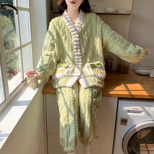 Coral Fleece Pajamas Winter Women 2025 Thickened Warm Flannel Wearable Outside Homewear Set Fairy Style