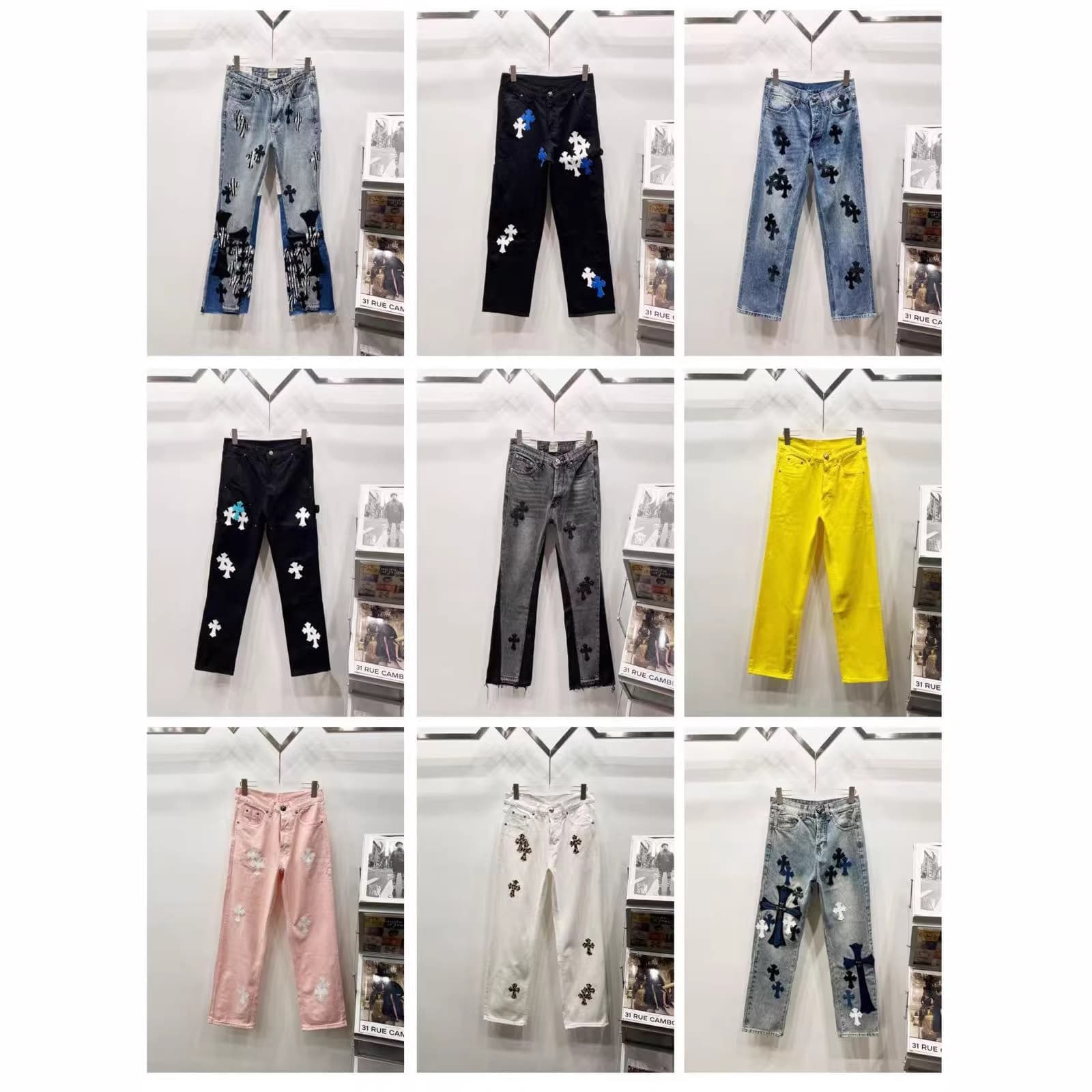 Authentic High-Quality Ch Chrome Hearts Metal Patch Cross Washed Large Size Loose Straight-Leg Jeans in Stock