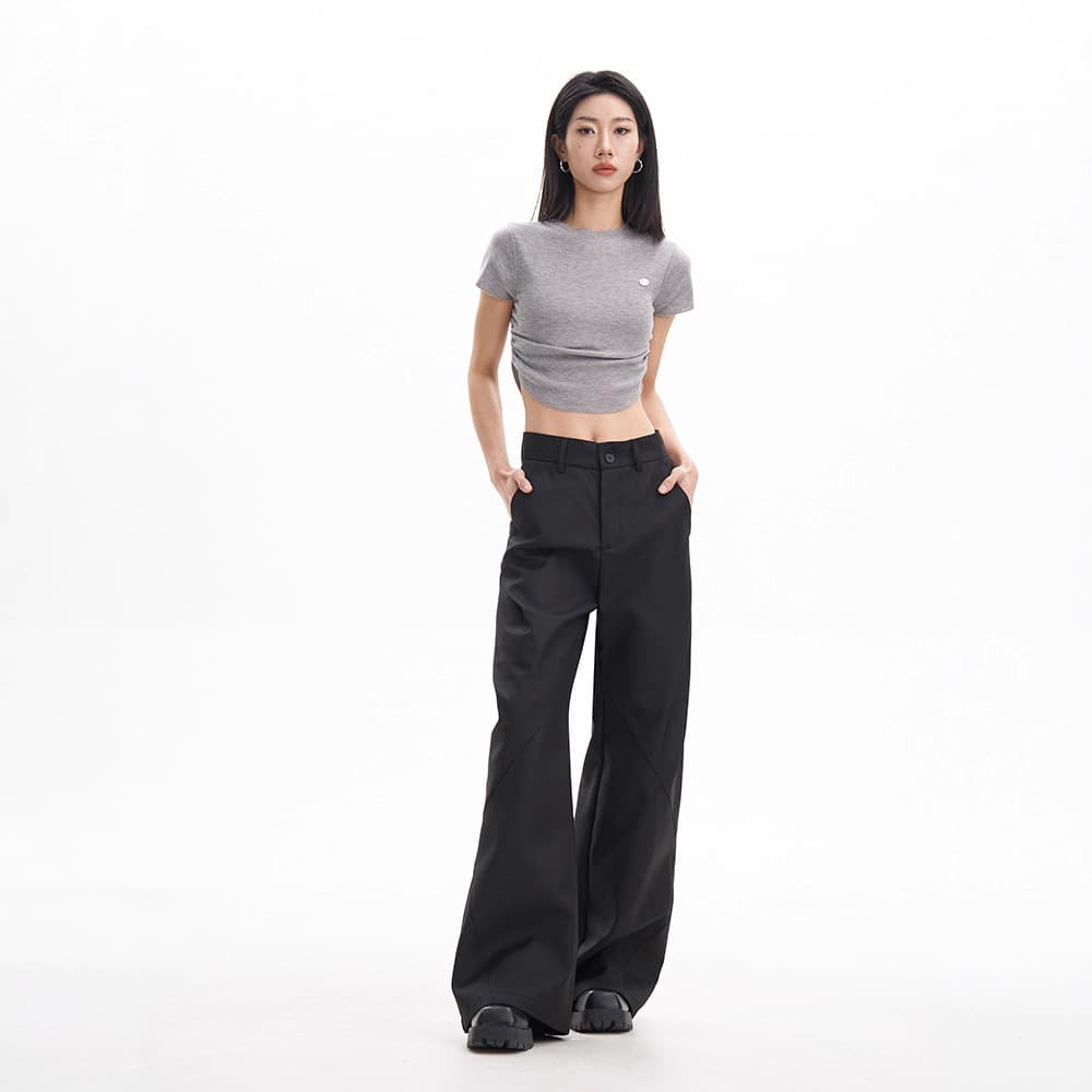High-quality versatile black speaker suit casual wide-leg sickle pants for women, new spring/summer slim fit cleanfit long pants