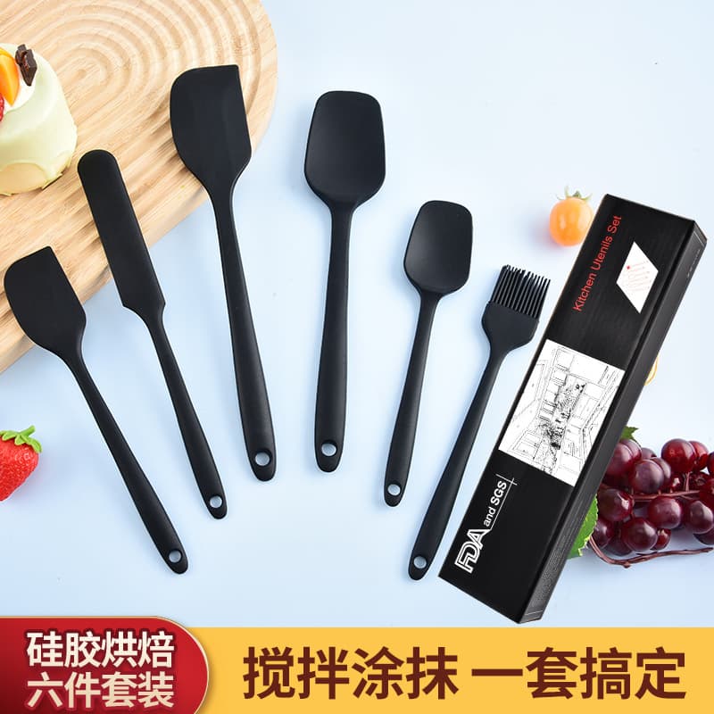 Cross-border Supply Silicone Kitchen Utensils 6-Piece Set Spatula Food-Grade Silicone Spatula Set Baking Cake Cream Spreader