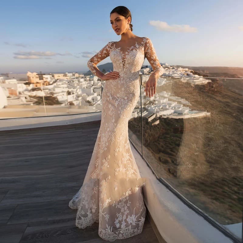 Foreign trade cross-border bridal wedding dress fairy fishtail skirt long slim wedding dress high-end light luxury gauze skirt