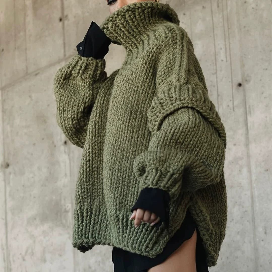 2026 New Cross-Border Fashion European and American Export Sweater Amazon Knit Pullover Women's Fluffy Long-Sleeve High-Neck Sweater