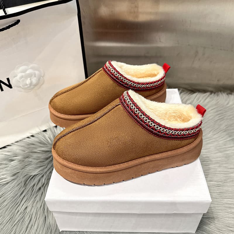 2024 New Fleece-Lined Thickened Half Slipper Snow Boots for Women, Winter Thick Sole Warm Snow Shoes