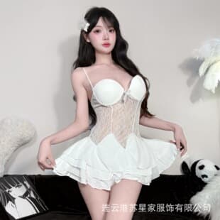 Suxing Lingerie Plus Size Sexy Deep V Steel Wire Strap Lace Padded Push Up Open Back Tight Bodysuit Sleep Dress