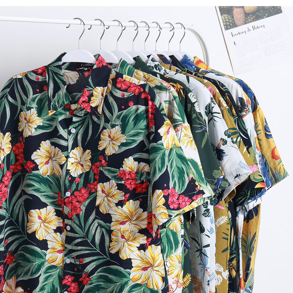 New men's beach shirt surfing quick-drying short-sleeved floral shirt coconut seaside Hawaiian loose printed shirt