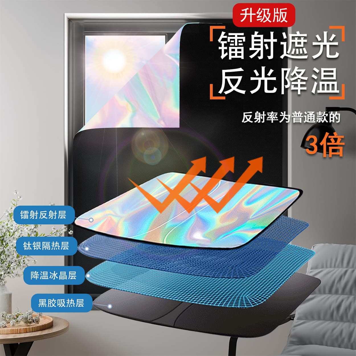 Laser Reflective Effective Cooling Portable Curtain Sunshade, Sunscreen Heat Insulation DIY No-Drill Curtain Cross-Border