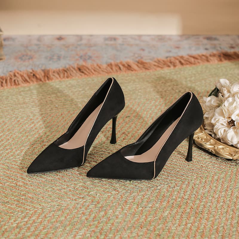 Stiletto Pointed Toe Stitched Heels Women Suede Solid Color Large Size 41 42 43 Small Size 30 31