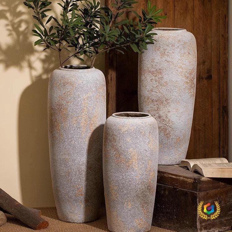 ✪ Vintage Floor Vase Wabi-Sabi Style Coarse Ceramic Distressed Vase Decorative Home Flower Arrangement Large Vase