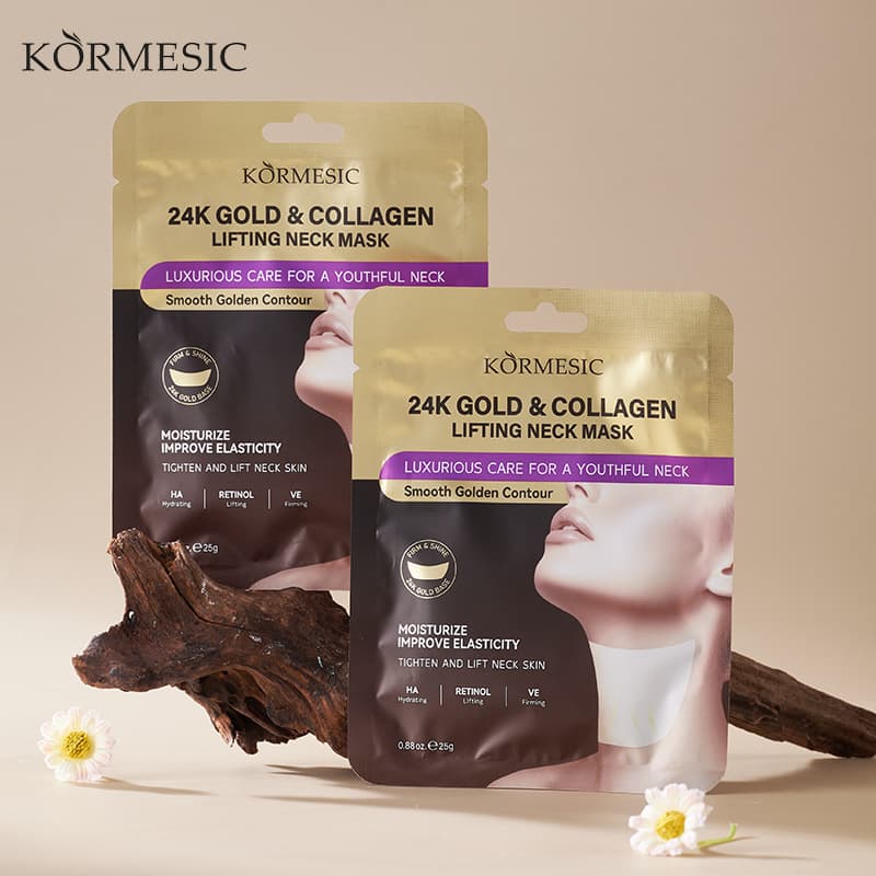 Cross-border 24K Gold Collagen KORMESIC Lifting Neck Mask for Neck Care, Foreign Trade Manufacturer Wholesale
