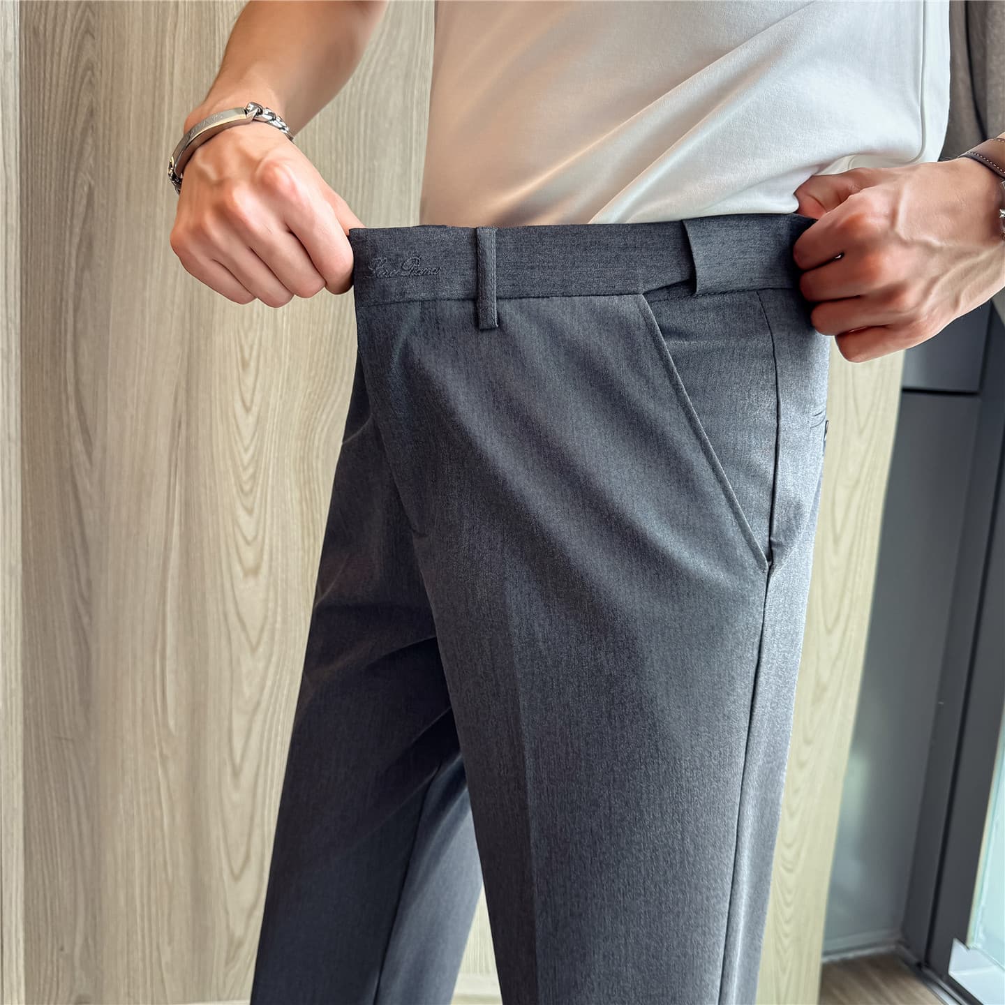 2026 New Modal Acetate Elastic Waist Men's Casual Dress Pants Summer Lightweight Ankle-Length Pants Business Casual Trousers