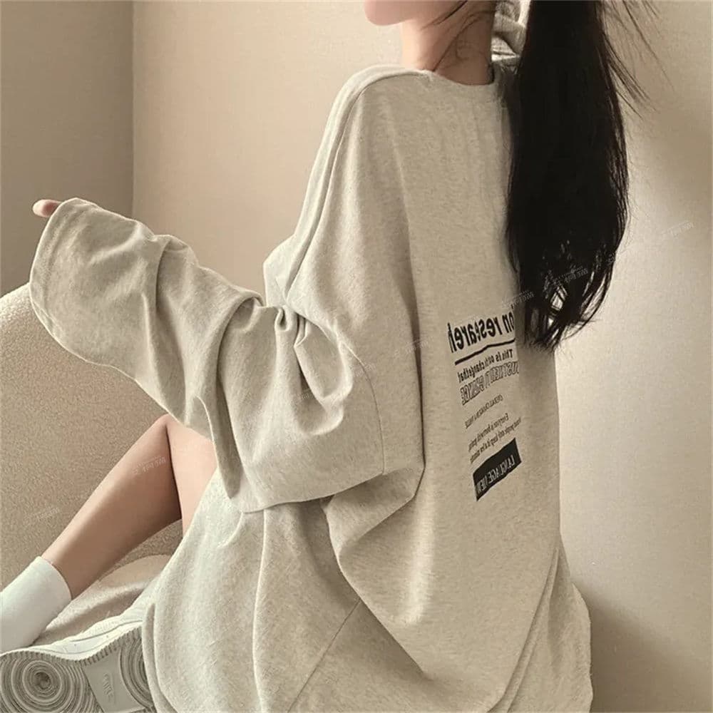 Cotton Korean-style Long-sleeve T-shirt for Women, Casual Loose Fit, New Trendy Fall 2025