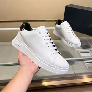 European Station Men's Shoes Trendy Brand Genuine Leather Casual Sports Shoes Thick Sole Heightening Men's Skate Shoes Low Top Lace-Up Solid White Shoes