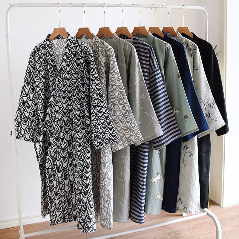 Japanese Pure Cotton Gauze Bathrobe Men's Plus Size Kimono Sleepwear Spring Summer Thin Tie Bathrobe Sauna Hot Spring Wear
