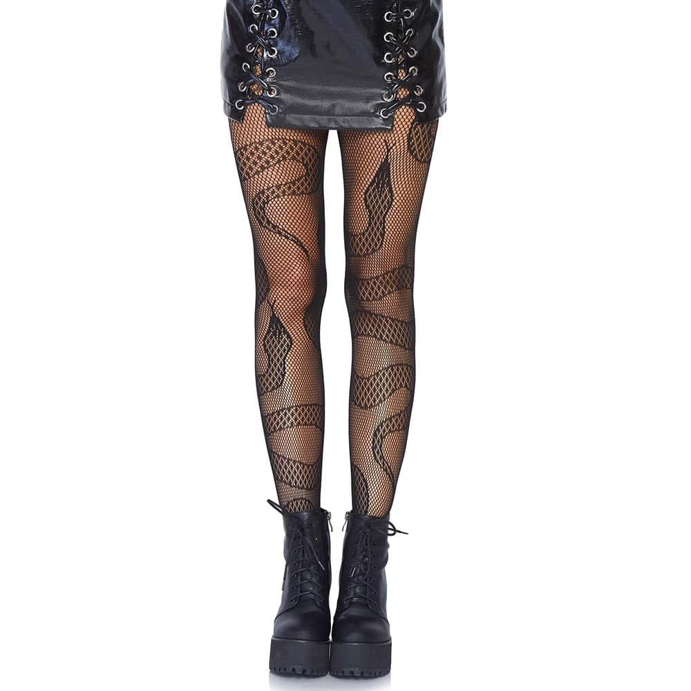 Cross-Border Hot: European & American Trendy Women's Fishnet Stockings, Sexy Medium Mesh Hollow Snake Print Pantyhose