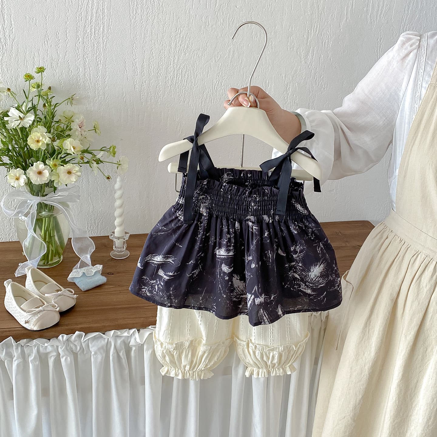 Dianxi infants and young children's fashionable flower halter top baby girl's summer thin simple jacquard anti-mosquito pants