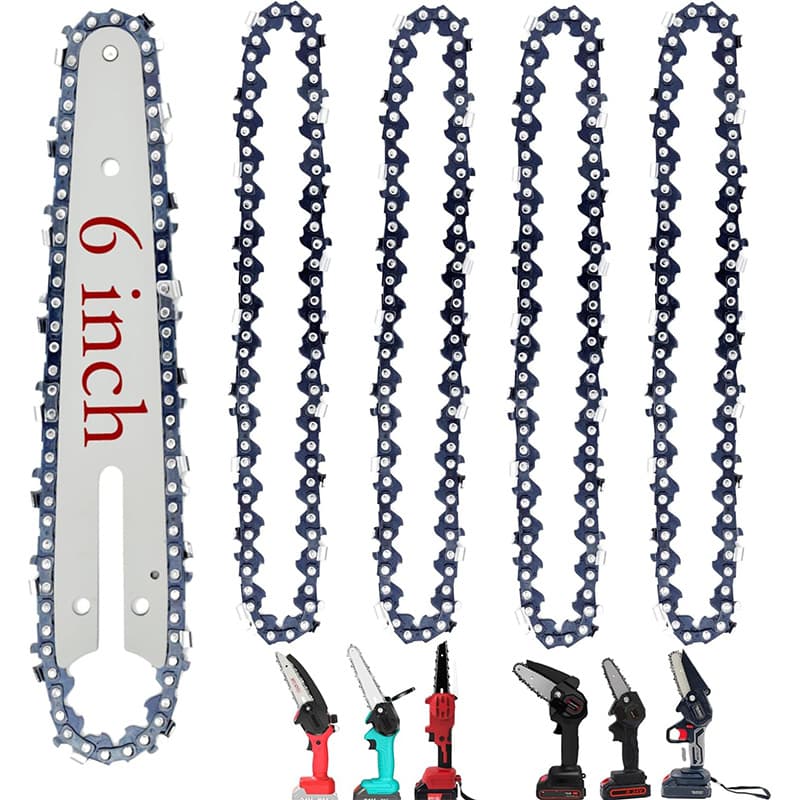 6-inch Mini Electric Saw Chain Portable Replacement Set with 4 Chains and 1 Guide Bar in PP Box for Cutting