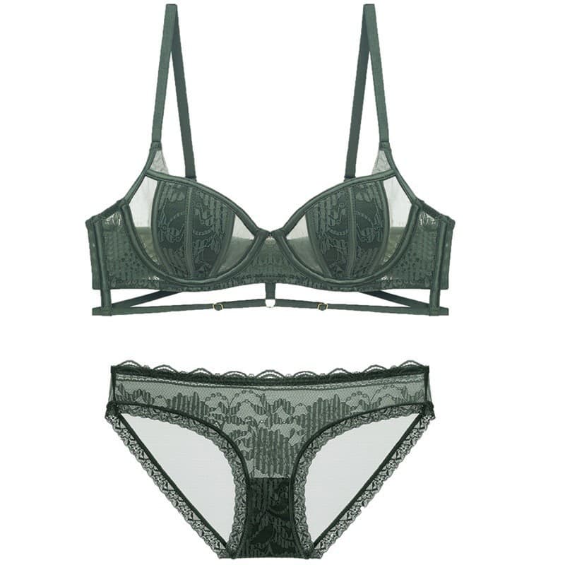 Cross-border Sexy Lingerie French Ultra-thin Bunny Ear Soft Underwire Lace Bra Large Bust Minimizer Plus Size Bra Set