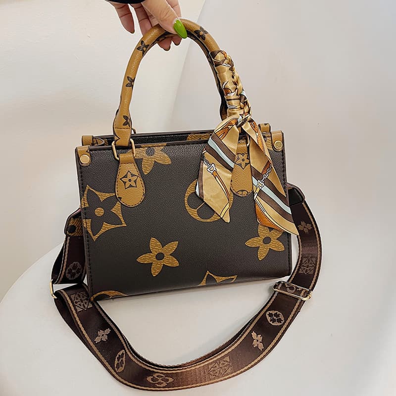 Cross-border women's fashion handbags new printed retro shoulder crossbody bag temperament versatile silk scarf handheld tote bag
