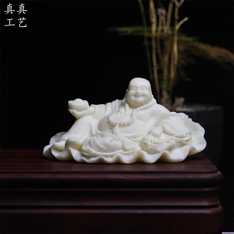 Ivory Wood Car Ornaments Cloth Bag Maitreya Buddha Yuanbao Maitreya Home Ornaments Smiling Buddha Mammoth Teeth Play Gift