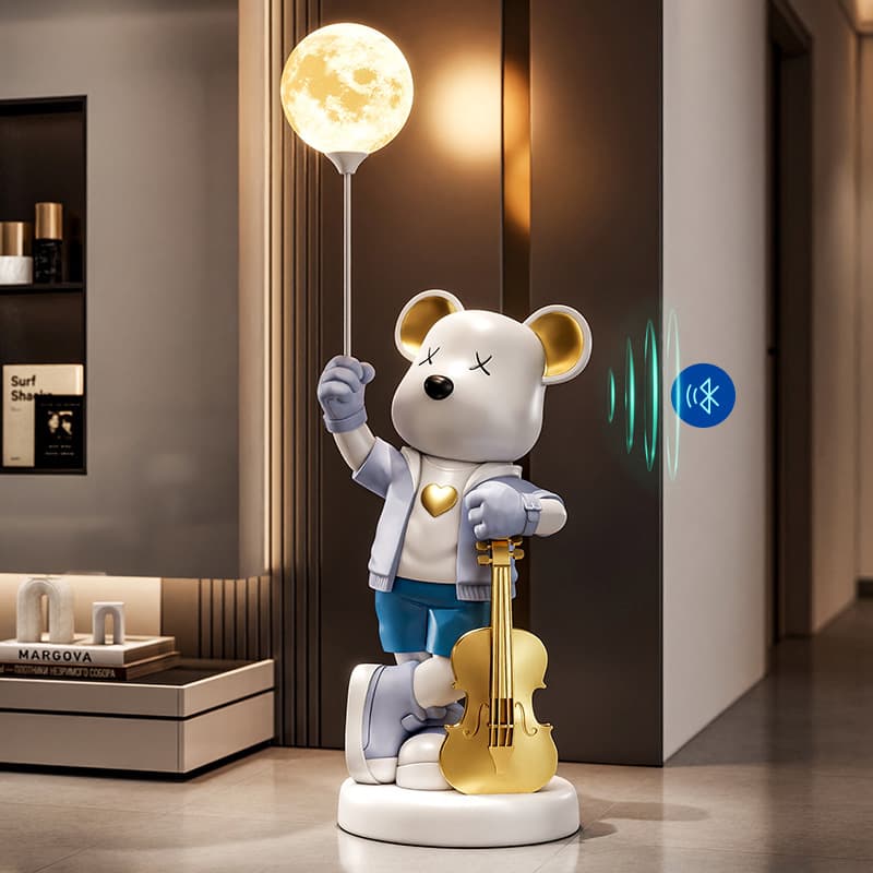 Original Violent Bear Large Floor Statue - Living Room/Hotel Decor with Bluetooth Speaker, Housewarming Gift