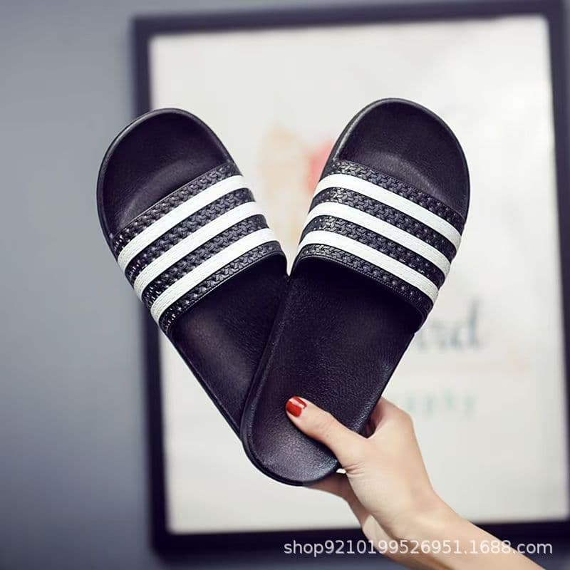 Classic Black and White Striped Couple Sandals, Men and Women Summer Outdoor Open-Toe Fashion Casual Thick Sole Non-Slip Slides