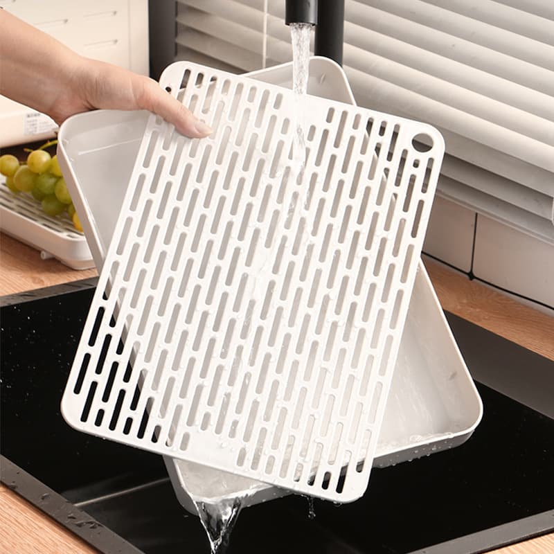 Double-layer plastic draining tray, household draining tray tea tray storage rack for bowls, chopsticks, tea cups rectangular storage