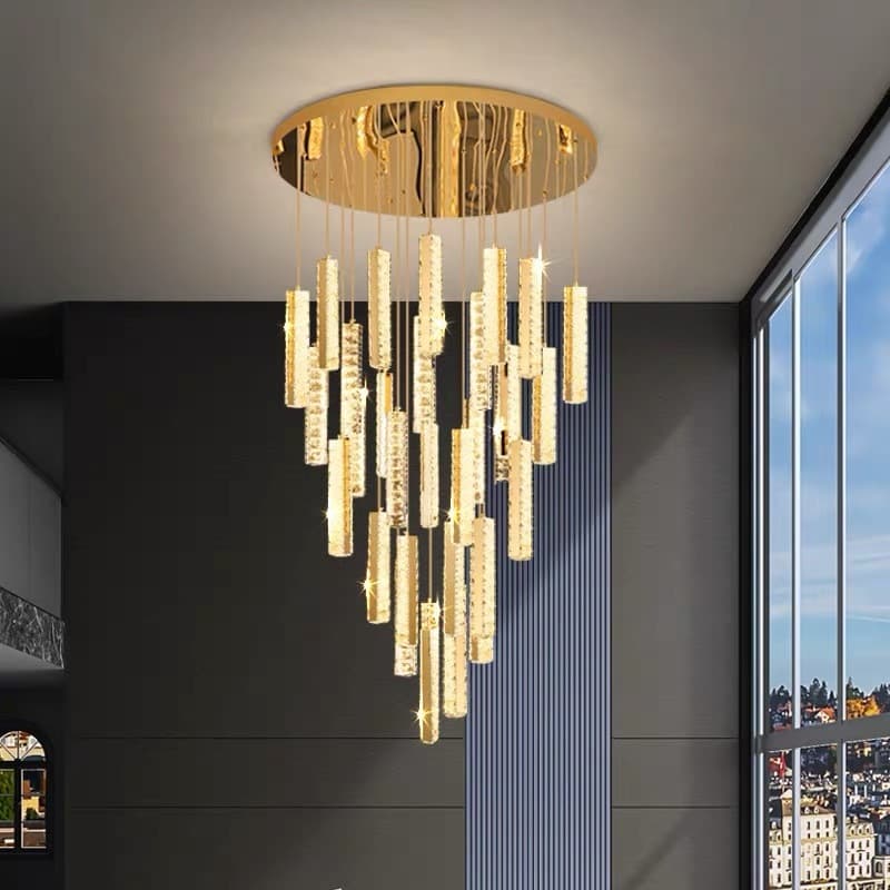 Modern Suspended Living Room Chandelier, Staircase Light, Duplex House, Villa Crystal Long Chandelier, Accessible Luxury Loft Large Chandelier