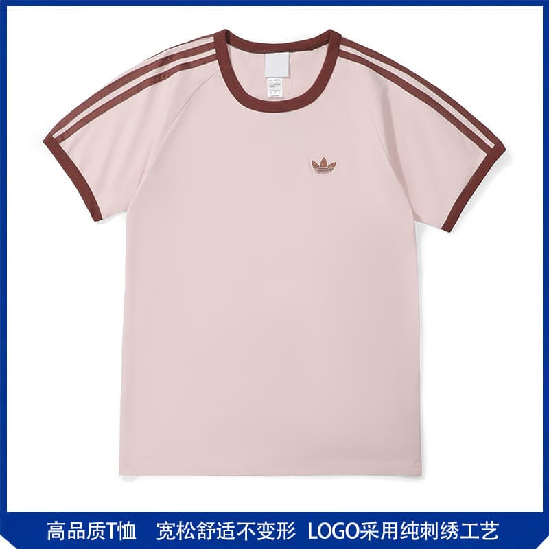 Trefoil Crewneck Three-Stripe Short-Sleeve T-Shirt Men Summer New High-Quality Embroidered Casual Unisex Sports Top