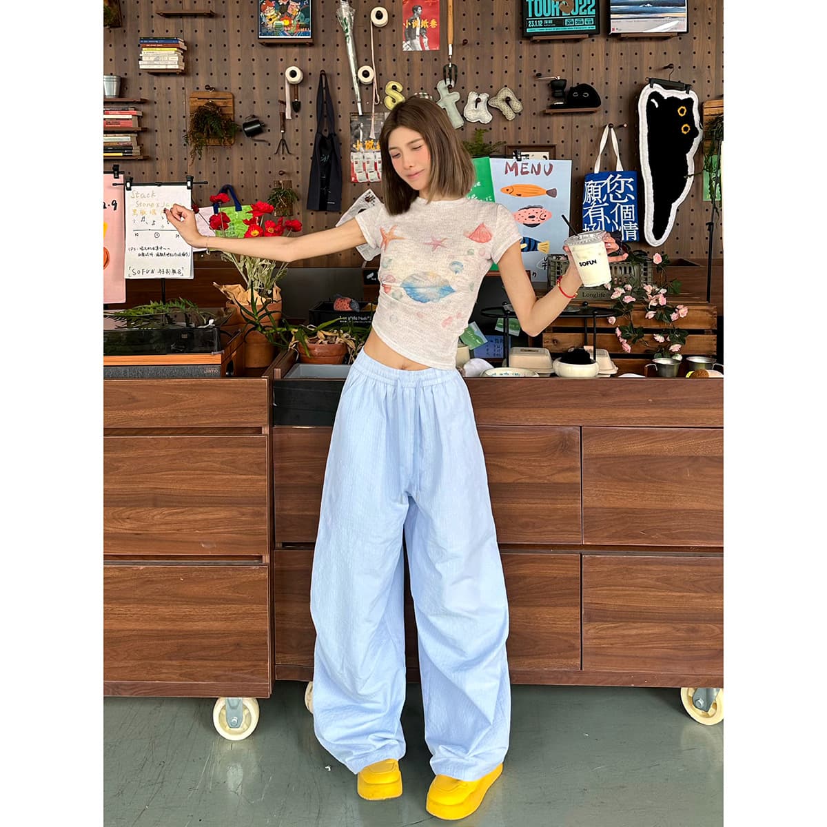 Summer Lightweight Breathable Striped Casual Pants Loose Wide-Leg Long Pants Dance Pants Parachute Pants Thin Style