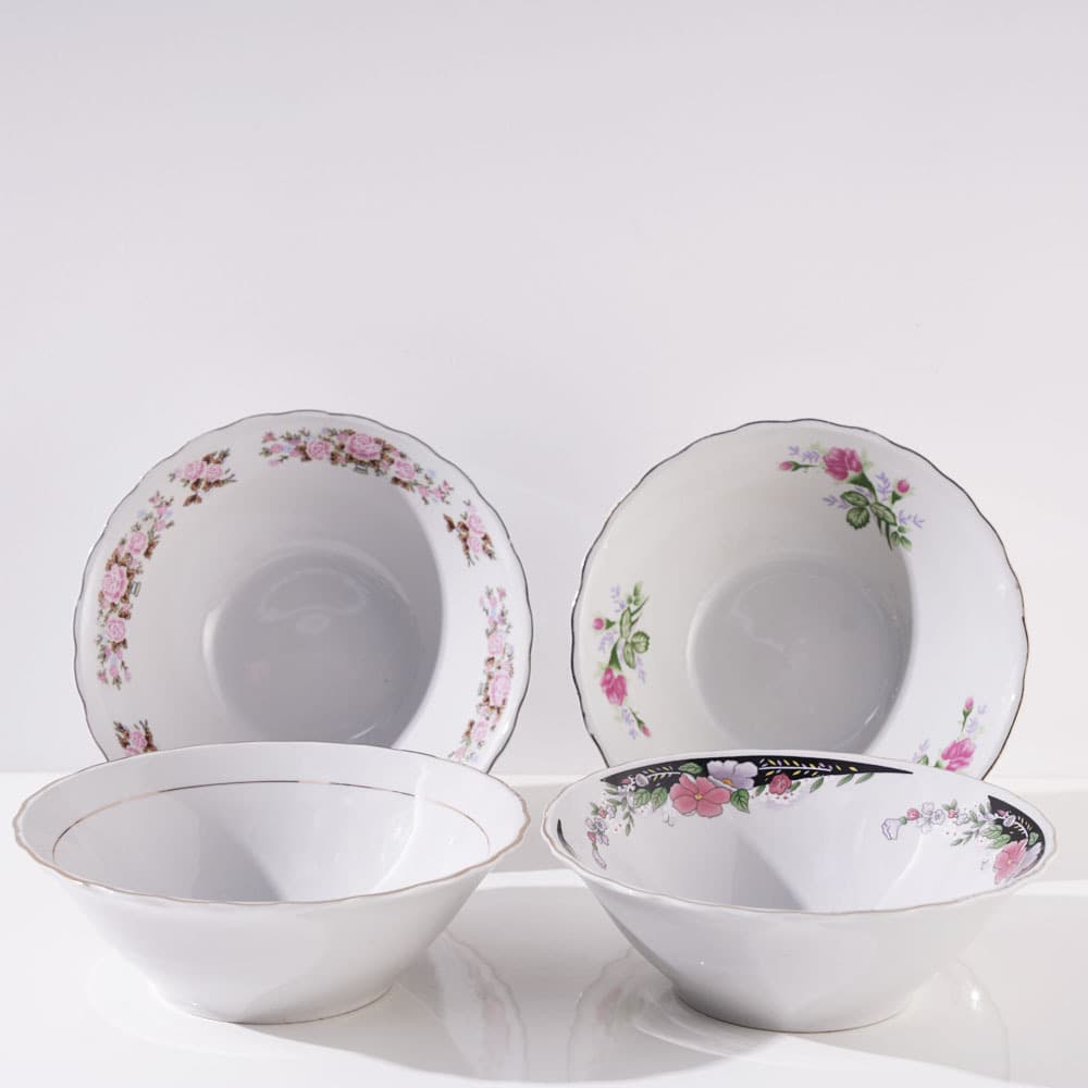 Floral-Matched Lotus-Rim Ceramic Bowl Soup Bowl Salad Bowl Rice Bowl Serving Bowl Round-Mouth Bowl Microwave-Safe Microwave Bowl