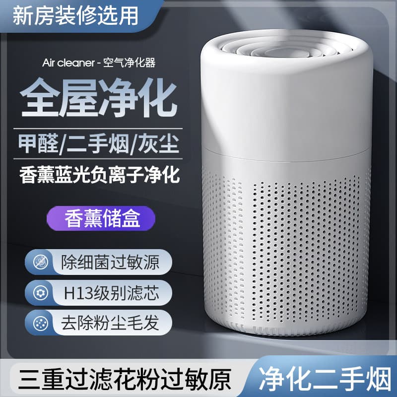 Desktop Air Purifier with Activated Carbon, Removes Formaldehyde and Odors, Aromatherapy Machine with Blue Light Ion Purification for Secondhand Smoke