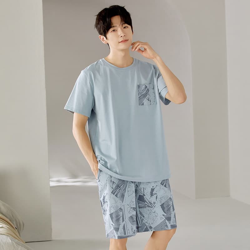 Men's Summer Pajama Set Short Sleeve Shorts Thin Large Size Casual Japanese Style Homewear Suit for Students