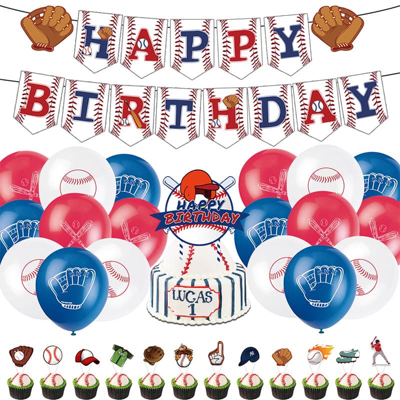 Cross-border Sports Baseball Birthday Party Set Birthday Banner Pull Flag Cake Insert Flag Balloon Set