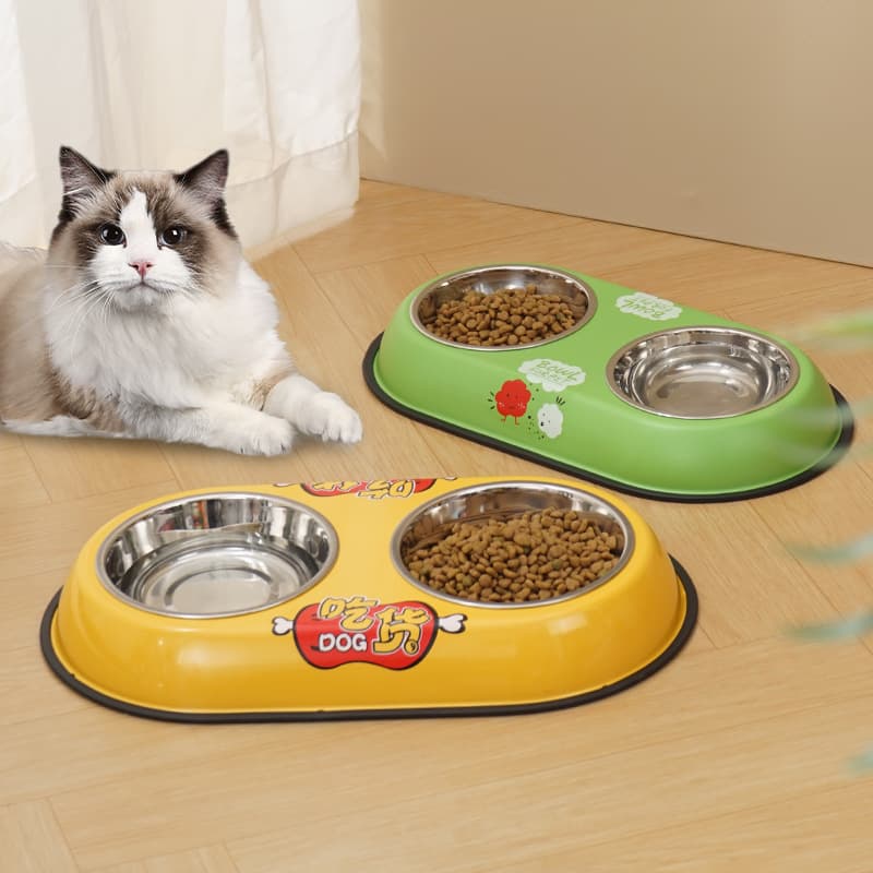 Stainless Steel Pet Bowl Double Bowl Cat Bowl Wholesale Dog Bowl Anti-Tip Dog Bowl Water Feeder Cat Food Bowl