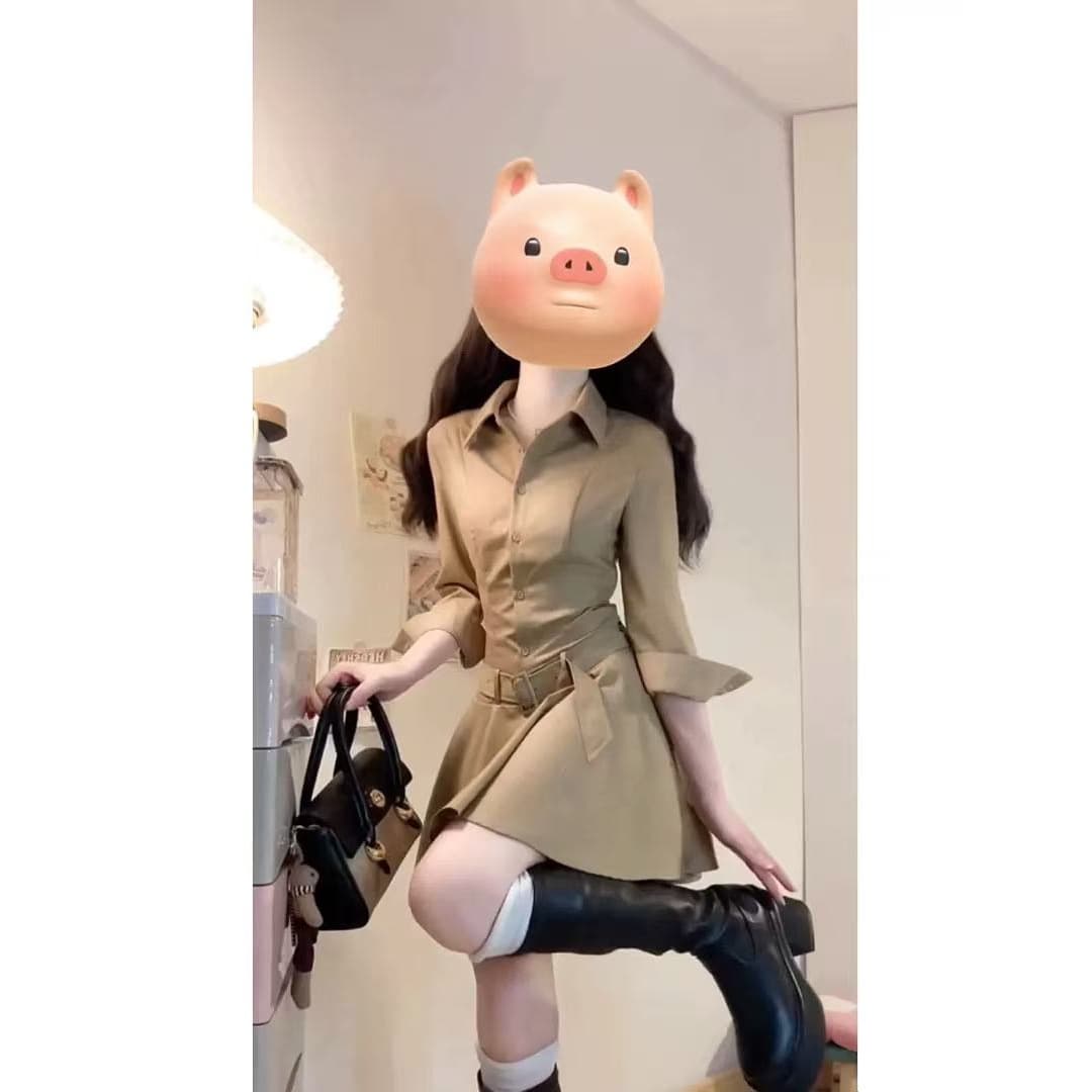 French Vintage Lapel Shirt Dress for Women Autumn Winter Hepburn Style Polo Short Dress Waist-Cinched Inner Layering Elegant Dress