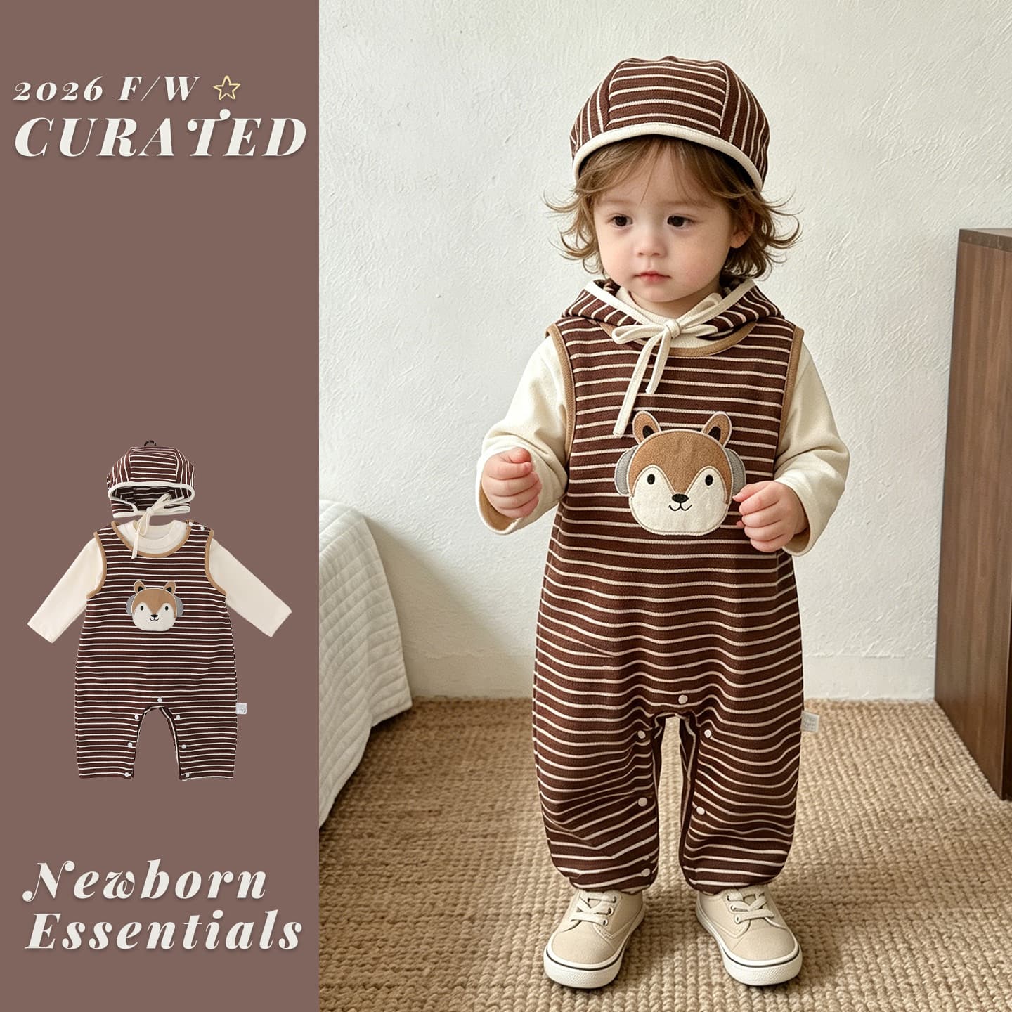 2026 Autumn Baby Boy Korean Cartoon Jumpsuit Suit Infant Super Cute Romper Suit Children's Outing Clothes