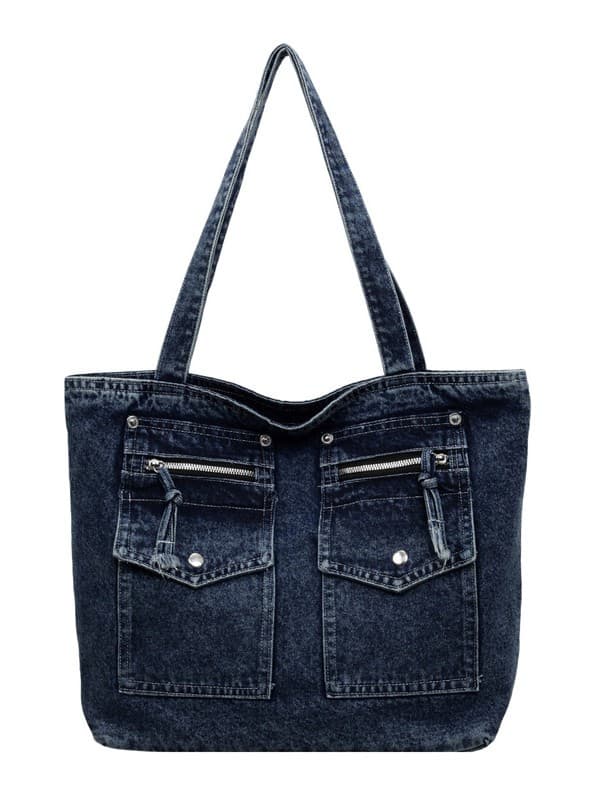 Denim Canvas Tote Bag Japanese Style Large Capacity Relaxed Commuter Bag for College Students School Bag Shoulder Bag