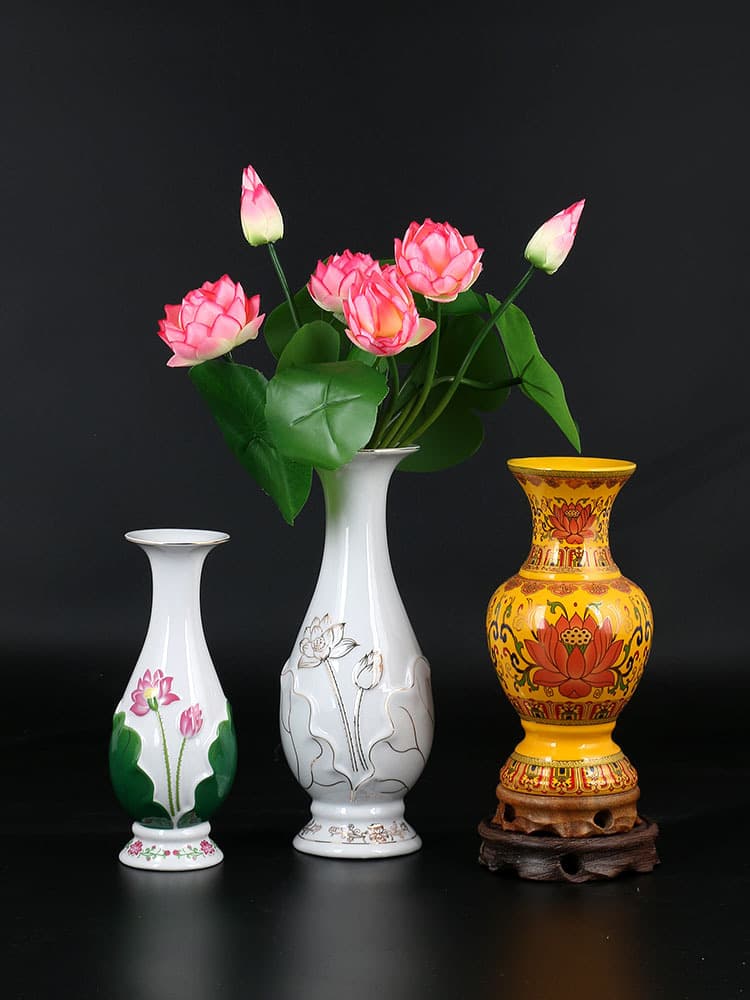 Ceramic Living Room Buddha Vase, Guan Yin Water Purifying Vase, Lotus Vase, Home Decoration, Simple Flower Vase for Buddha Altar