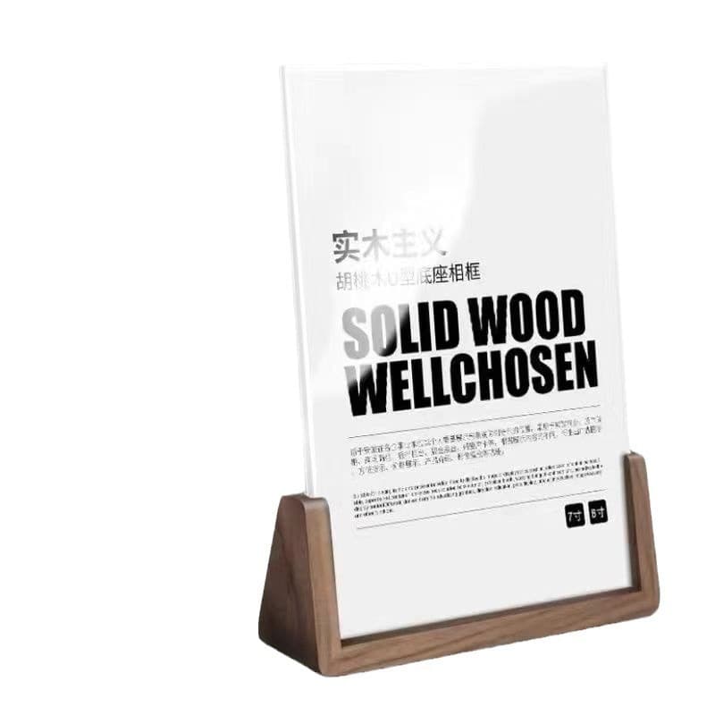 U-Shape Slanted Table Card A4 Holder for Menu Display in Milk Tea Shops, Solid Wood Sign Stand