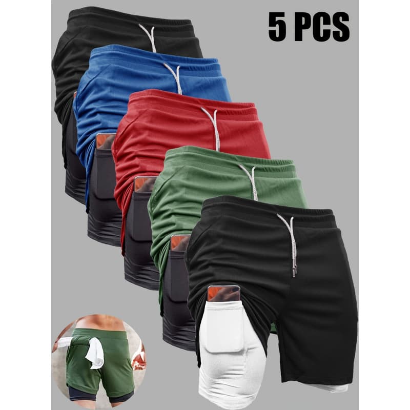 Men's Activewear Sports Shorts Set, Double Layer Shorts