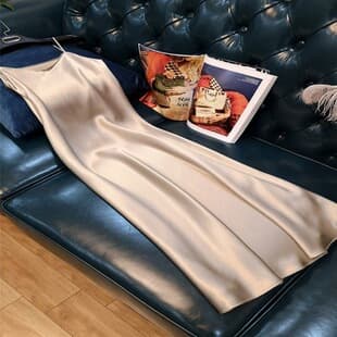 2026 Fashion Women's New Plus Size Elegant Long Dress French Style A-Line Satin Camisole Dress Summer