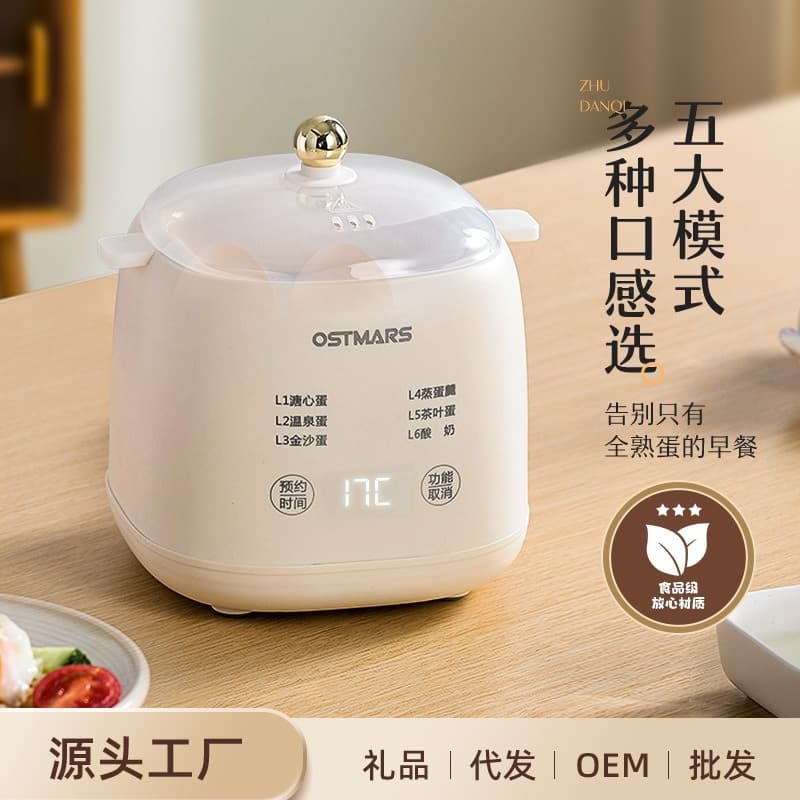 This multi-functional egg steamer features automatic power-off, soft-boiled eggs, and a timer/reservation function. It's a mini egg cooker for home use.