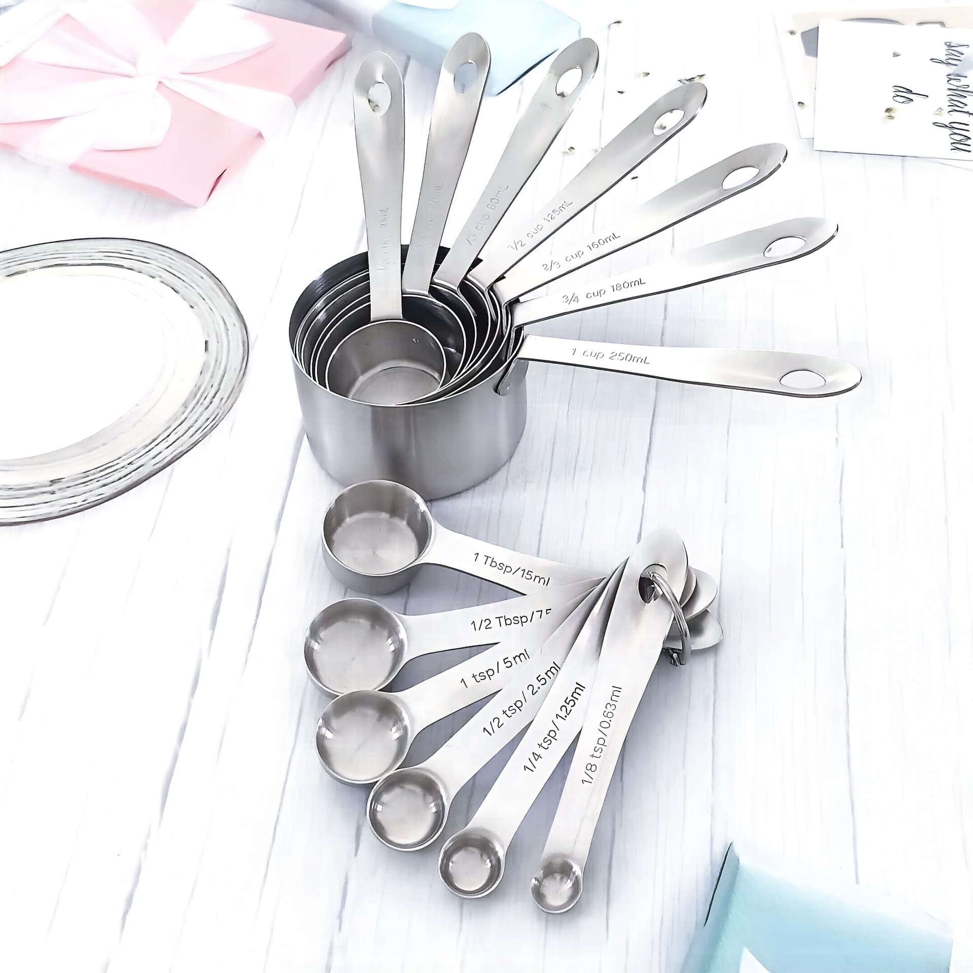 304 Stainless Steel Measuring Spoon and Measuring Cup 13-Piece Kitchen Daily Cake Baking Measuring Cup and Measuring Spoon Set