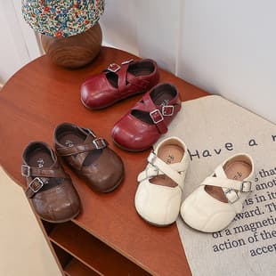French Vintage Leather Shoes 2026 Spring/Autumn New Korean Style Girls Cross-Strap Princess Shoes for Dresses