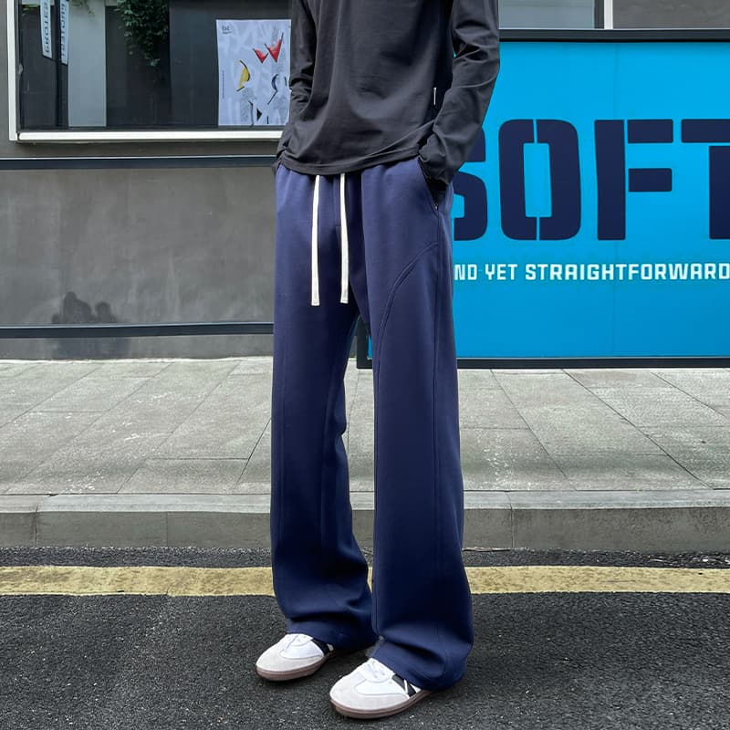 American Patchwork Flared Casual Pants for Men, Streetwear High-End Versatile Straight Sweatpants, Cool Loose Drawstring Long Pants