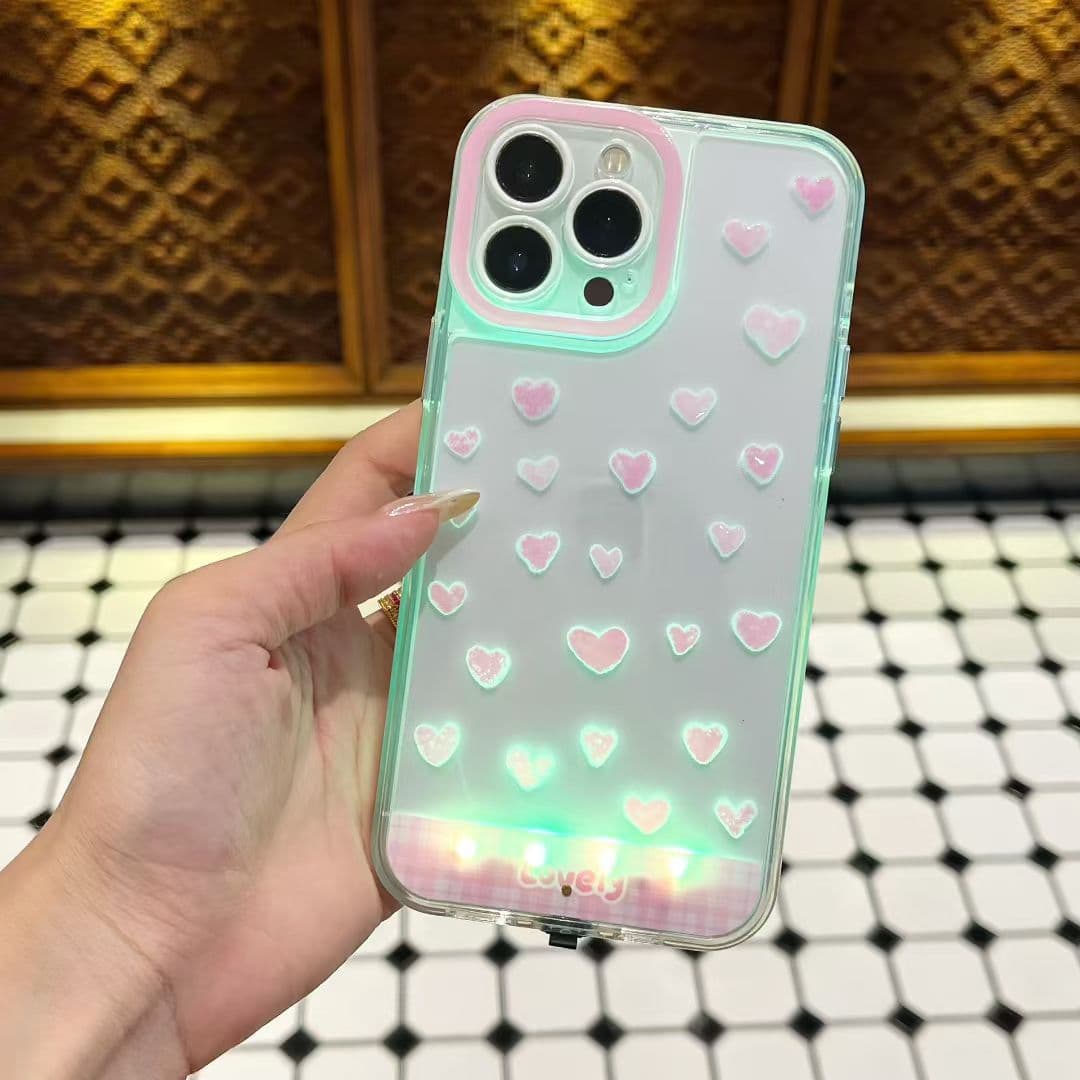 Trendy Incoming Call Flash Full-Screen Hearts Phone Case for Apple 17 Pro Max, Apple 16 Voice-Activated Induction Incoming Call Flash